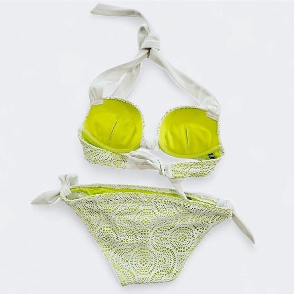 Aerie Emma Crochet Lace Overlay Push-Up Halter Padded Bikini Swimsuit Set 32B - Picture 2 of 12